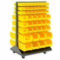 Global Industrial Mobile Double Sided Floor Rack, 100 Yellow Stacking Bins 36 x 55 603392YL